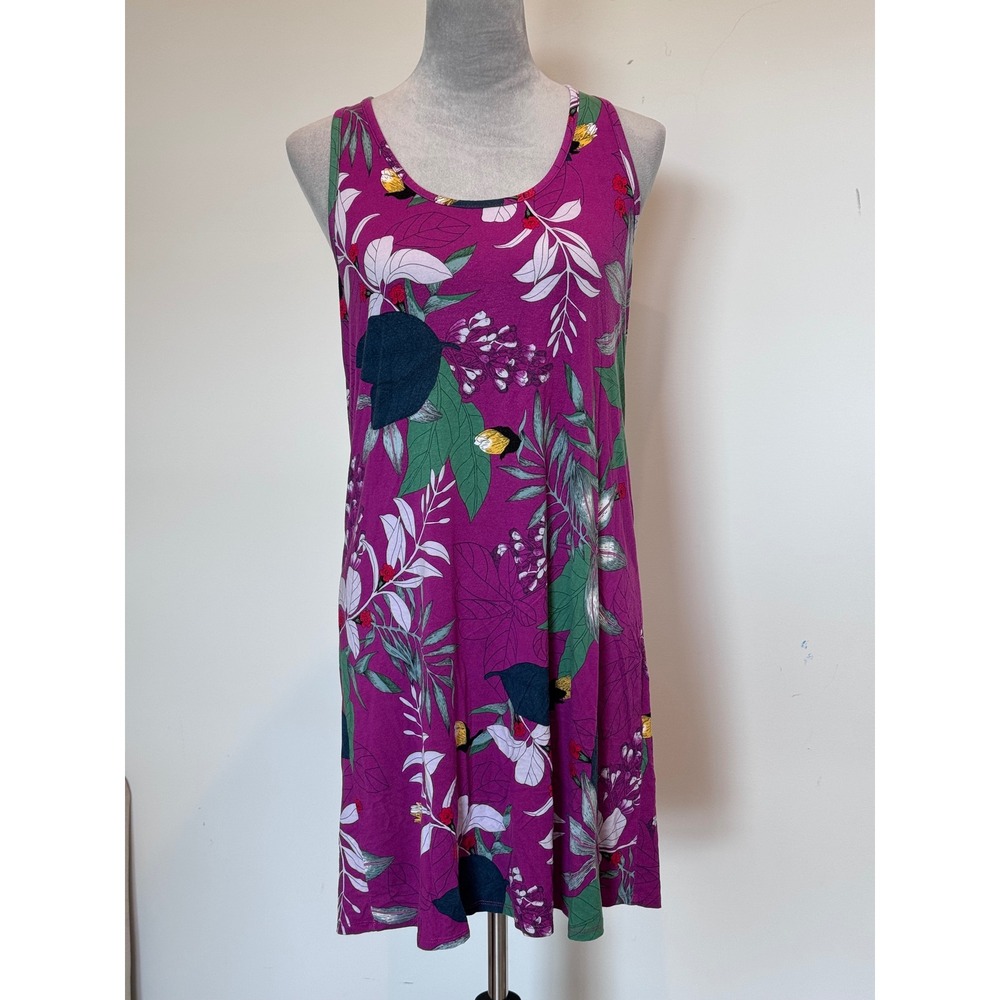 Soma Magenta Tropical Floral Racerback Nightgown Lounge Dress Small